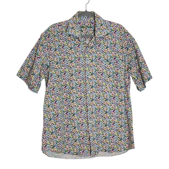 Alan Flusser Multicolor Men's Short Sleeve Shirt with Dragonfly Print Size Large