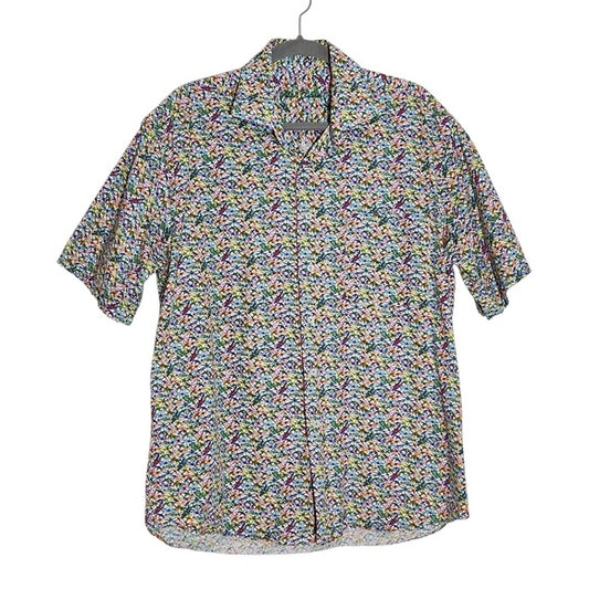 Alan Flusser Multicolor Men's Short Sleeve Shirt with Dragonfly Print Size Large
