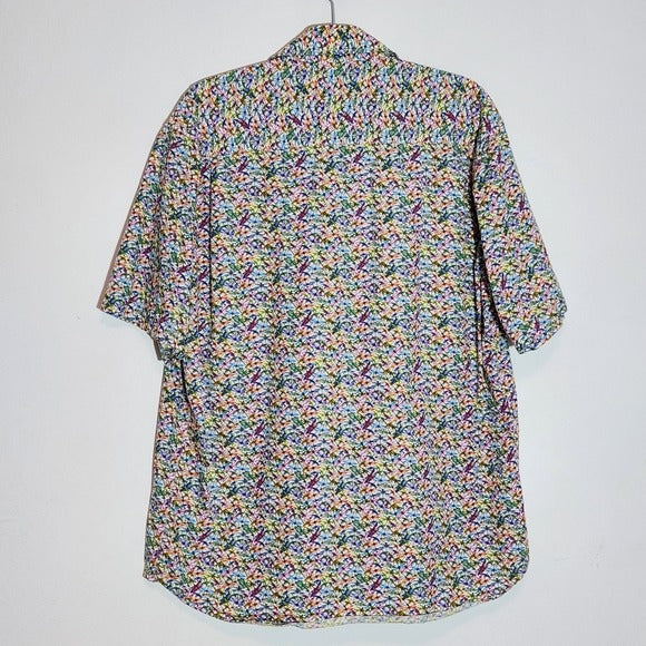 Alan Flusser Multicolor Men's Short Sleeve Shirt with Dragonfly Print Size Large