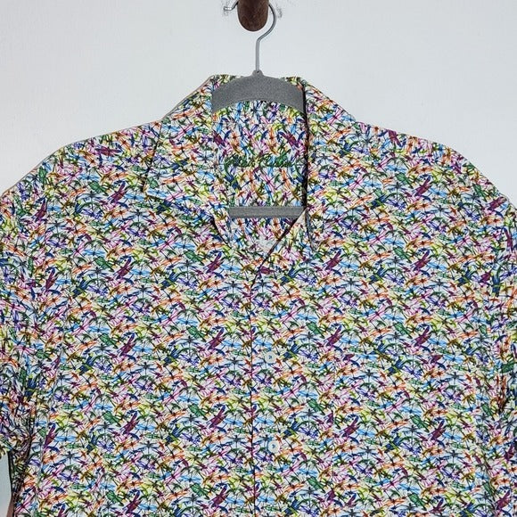 Alan Flusser Multicolor Men's Short Sleeve Shirt with Dragonfly Print Size Large