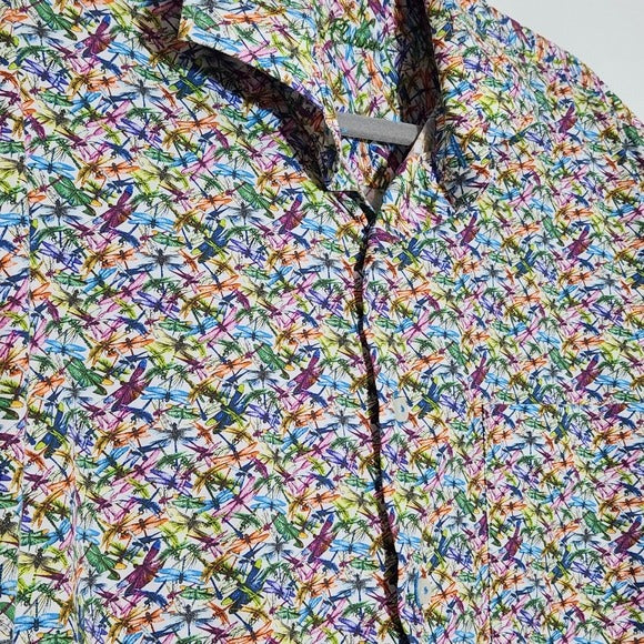 Alan Flusser Multicolor Men's Short Sleeve Shirt with Dragonfly Print Size Large