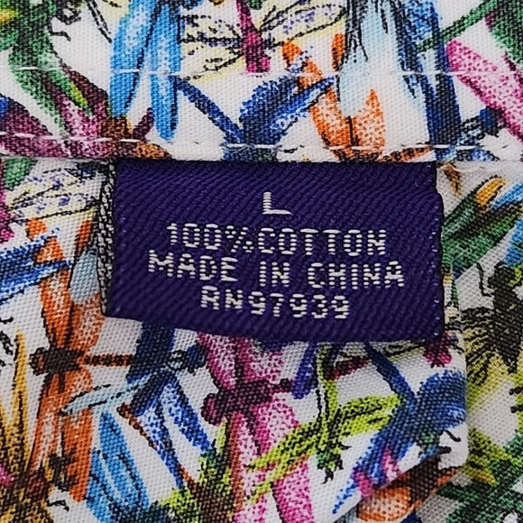 Alan Flusser Multicolor Men's Short Sleeve Shirt with Dragonfly Print Size Large