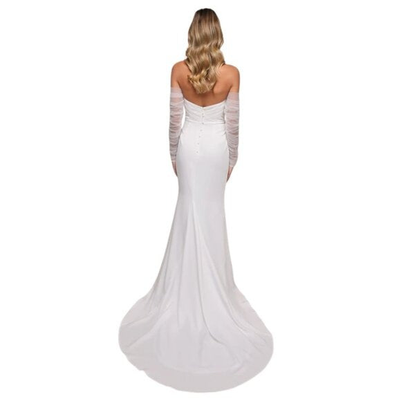 Lulus Sheer Sleeve Off the Shoulder Wedding Dress NWT Size Small