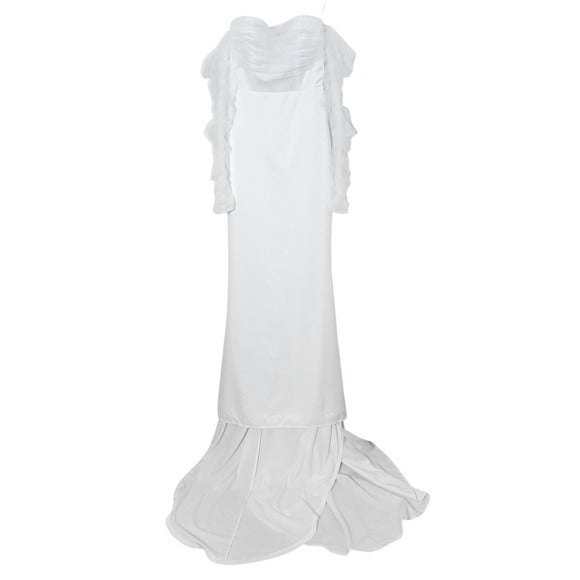 Lulus Sheer Sleeve Off the Shoulder Wedding Dress NWT Size Small
