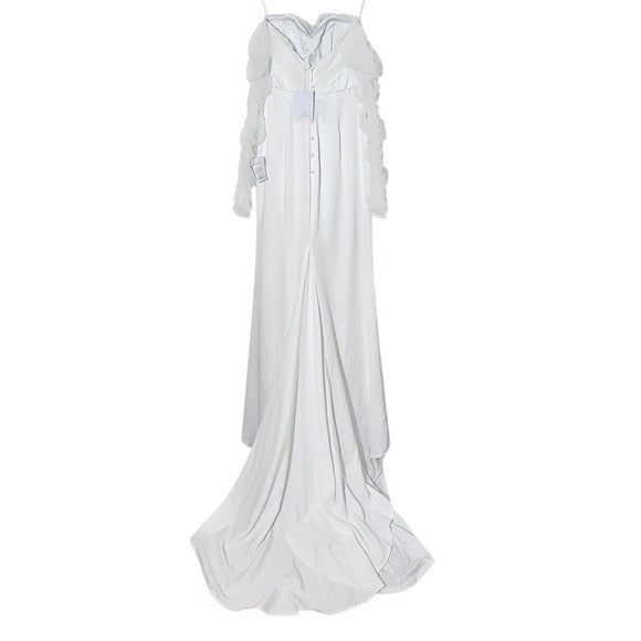 Lulus Sheer Sleeve Off the Shoulder Wedding Dress NWT Size Small