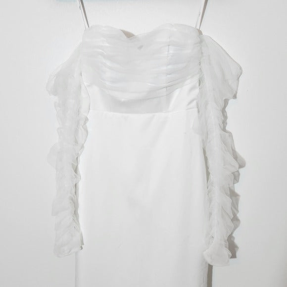Lulus Sheer Sleeve Off the Shoulder Wedding Dress NWT Size Small