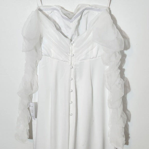 Lulus Sheer Sleeve Off the Shoulder Wedding Dress NWT Size Small