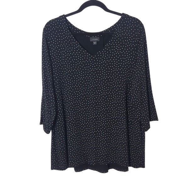 J. Jill Black and White Polka Dot V-Neck Top Size XL Tall