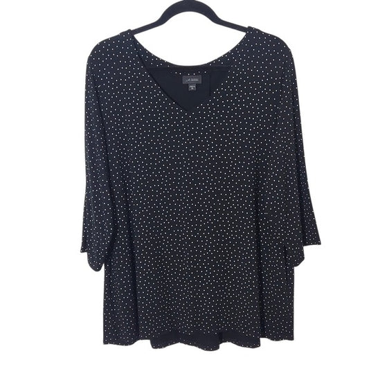 J. Jill Black and White Polka Dot V-Neck Top Size XL Tall