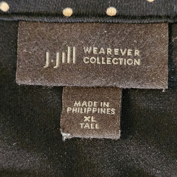 J. Jill Black and White Polka Dot V-Neck Top Size XL Tall