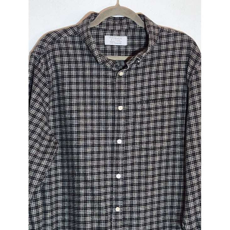 Primark Black and White Plaid Flannel Button Down Shirt Size XL