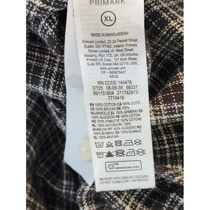 Primark Black and White Plaid Flannel Button Down Shirt Size XL