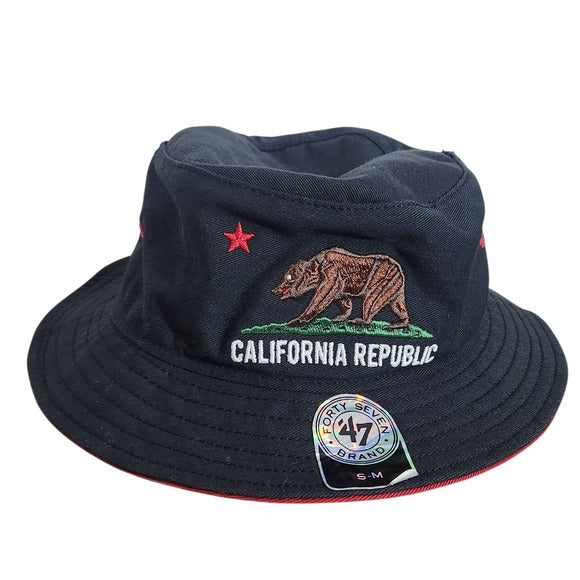 47 Brand California Republic Black Bucket Hat NWT Size Small/Medium