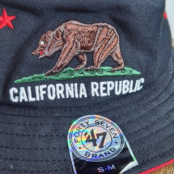 47 Brand California Republic Black Bucket Hat NWT Size Small/Medium