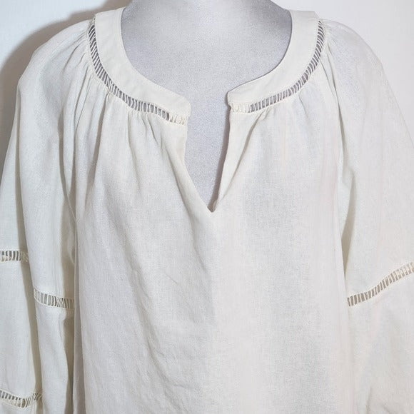Anne Klein Cream Blouse Size Medium Linen Blend Top
