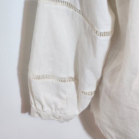 Anne Klein Cream Blouse Size Medium Linen Blend Top