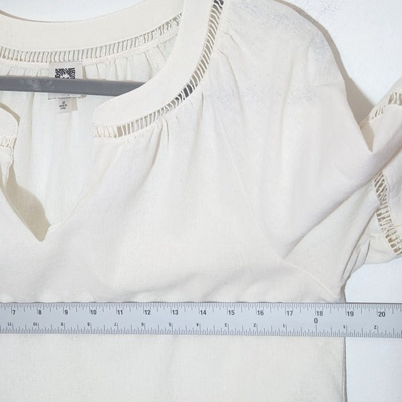 Anne Klein Cream Blouse Size Medium Linen Blend Top
