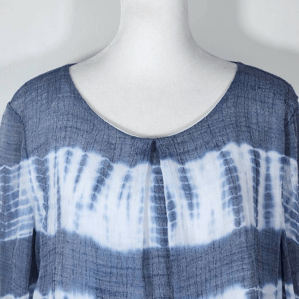 By & By Boho Tie-Dye Peasant Top with Bubble Hem and Crochet Accents Size XL