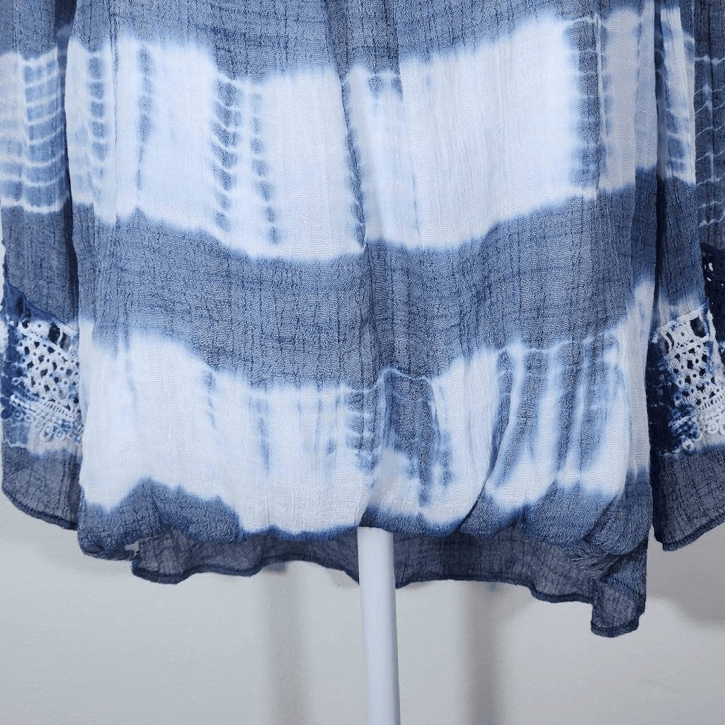 By & By Boho Tie-Dye Peasant Top with Bubble Hem and Crochet Accents Size XL