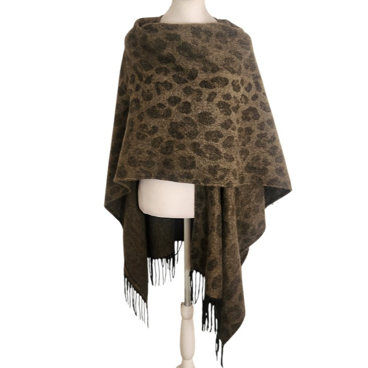 Woolrich Green Leopard Print Oversized Blanket Wrap One Size