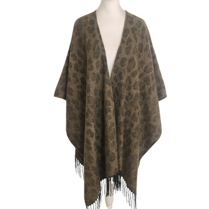 Woolrich Green Leopard Print Oversized Blanket Wrap One Size