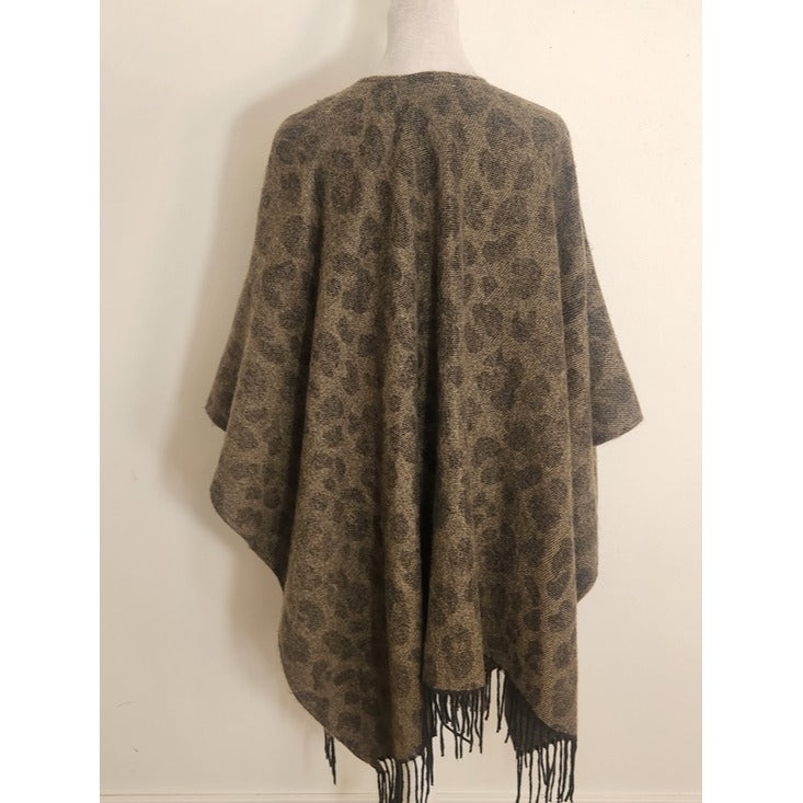 Woolrich Green Leopard Print Oversized Blanket Wrap One Size