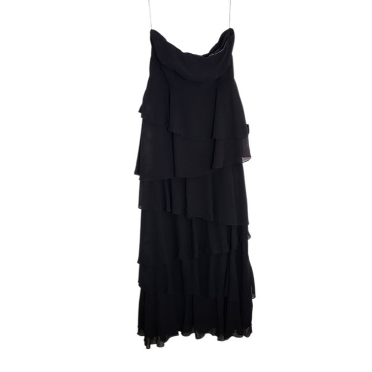 Lulus Black Tiered Ruffle Strapless Evening Dress Size XL NWT Wedding Guest Prom