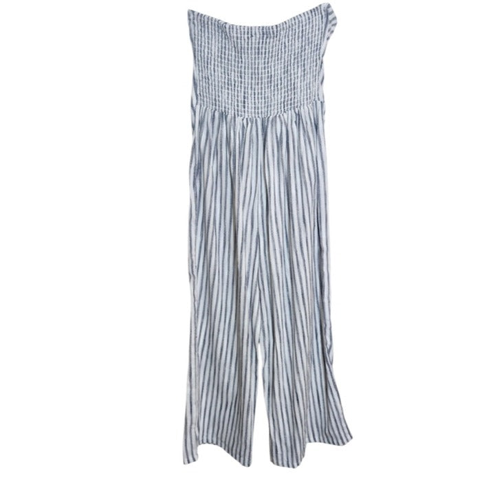 Derek Heart Womens White and Black Stripe Boho Strapless Jumpsuit Size Medium