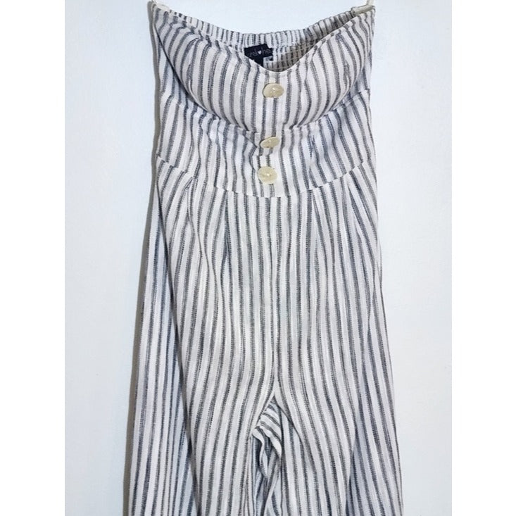 Derek Heart Womens White and Black Stripe Boho Strapless Jumpsuit Size Medium