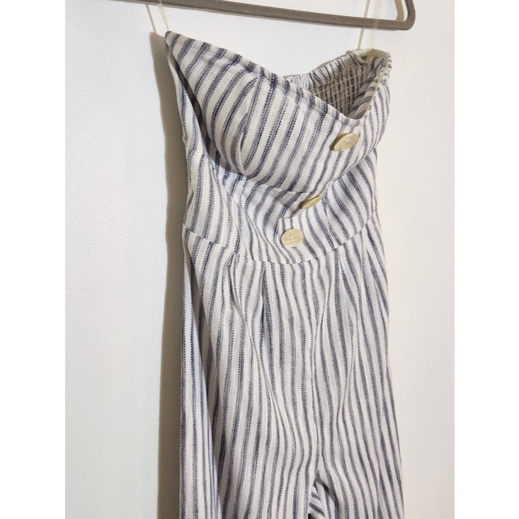 Derek Heart Womens White and Black Stripe Boho Strapless Jumpsuit Size Medium