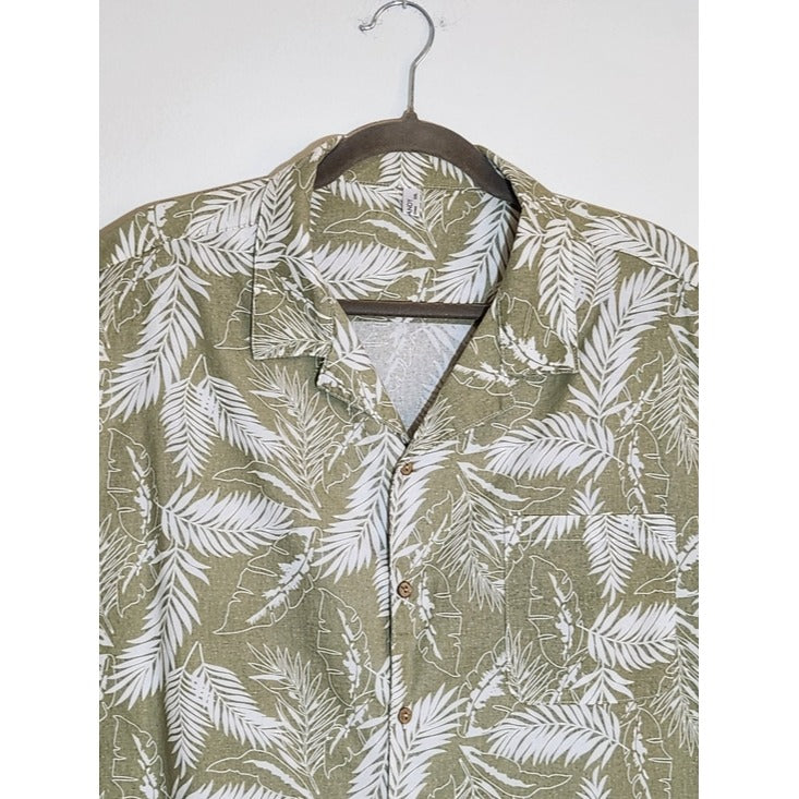 Coofandy Sage Green Palm Print Hawaiian Shirt Size XXL