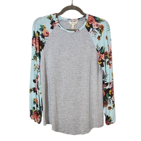 Matilda Jane Gray Raglan Floral Sleeve Tee Size Medium Floral Baseball Tee