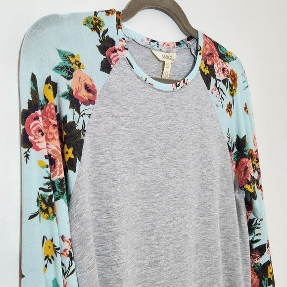 Matilda Jane Gray Raglan Floral Sleeve Tee Size Medium Floral Baseball Tee