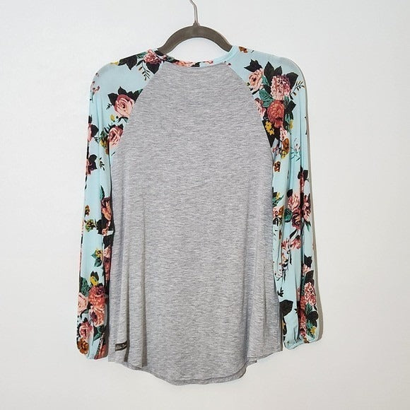 Matilda Jane Gray Raglan Floral Sleeve Tee Size Medium Floral Baseball Tee