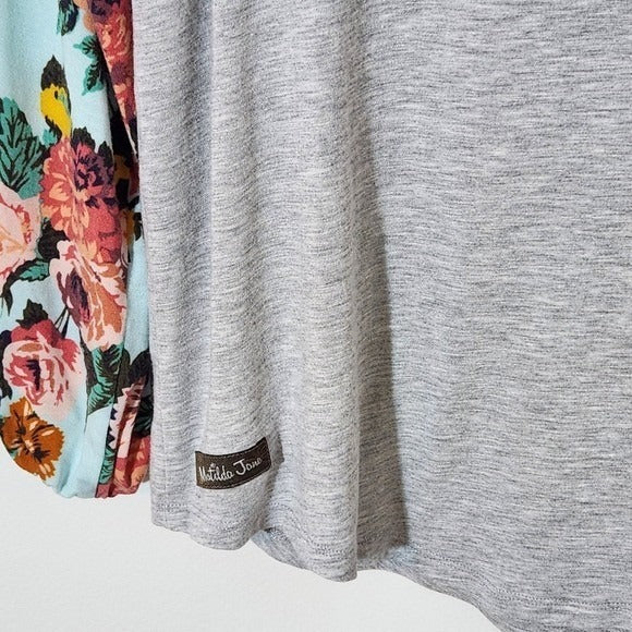 Matilda Jane Gray Raglan Floral Sleeve Tee Size Medium Floral Baseball Tee
