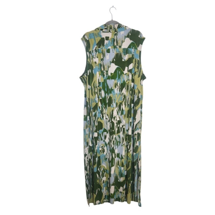 Glamour Green and Gray Abstract Print Midi Shirt Dress with Sash Size 22W