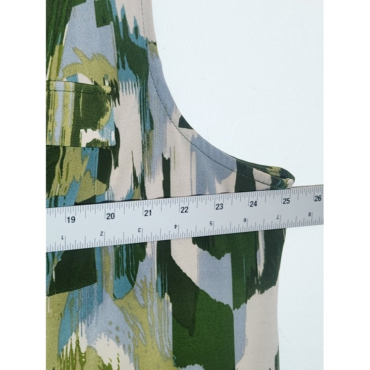 Glamour Green and Gray Abstract Print Midi Shirt Dress with Sash Size 22W