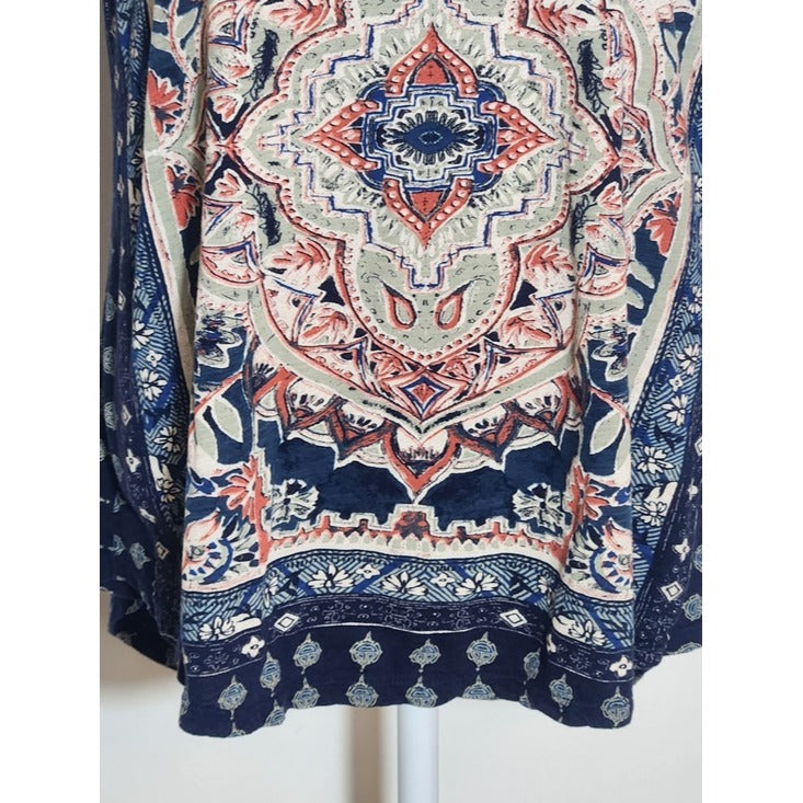 Lucky Brand Short Sleeve Navy Boho Print Tee Size Large