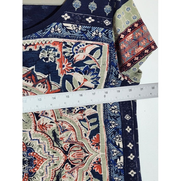 Lucky Brand Short Sleeve Navy Boho Print Tee Size Large
