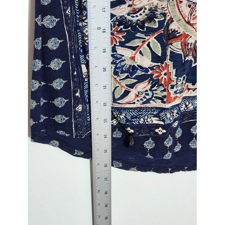 Lucky Brand Short Sleeve Navy Boho Print Tee Size Large
