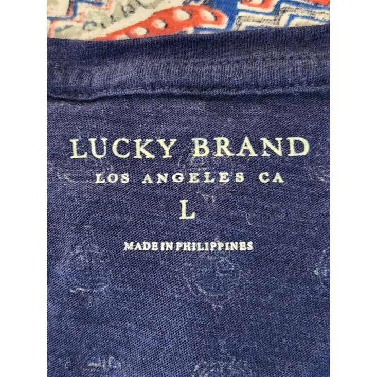 Lucky Brand Short Sleeve Navy Boho Print Tee Size Large