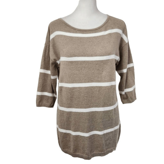 D&Co. Brown and White Stripe Sweater Size XXS Brown Striped Sweater