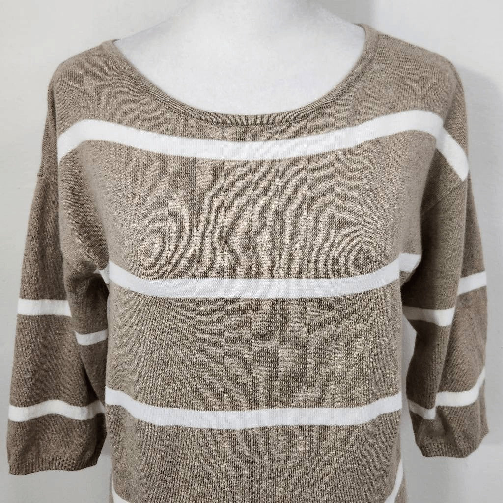 D&Co. Brown and White Stripe Sweater Size XXS Brown Striped Sweater