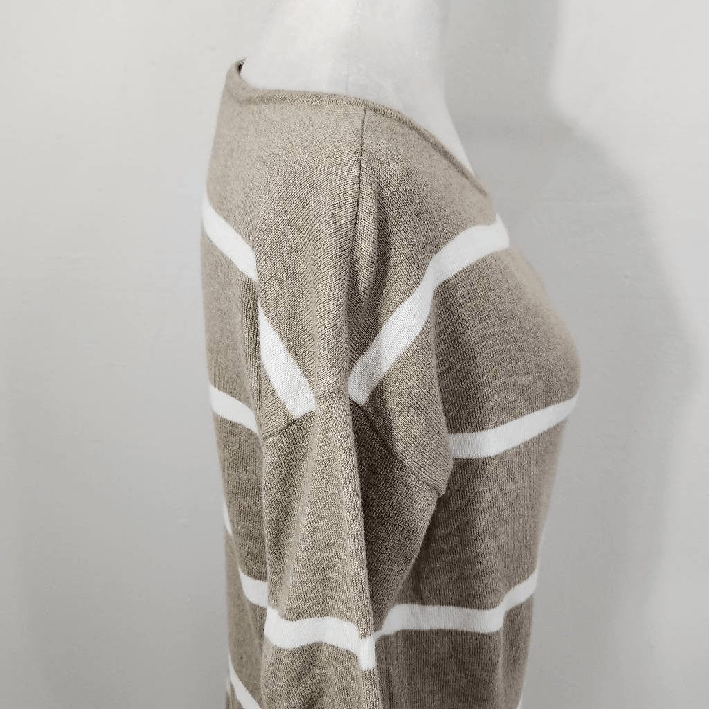 D&Co. Brown and White Stripe Sweater Size XXS Brown Striped Sweater