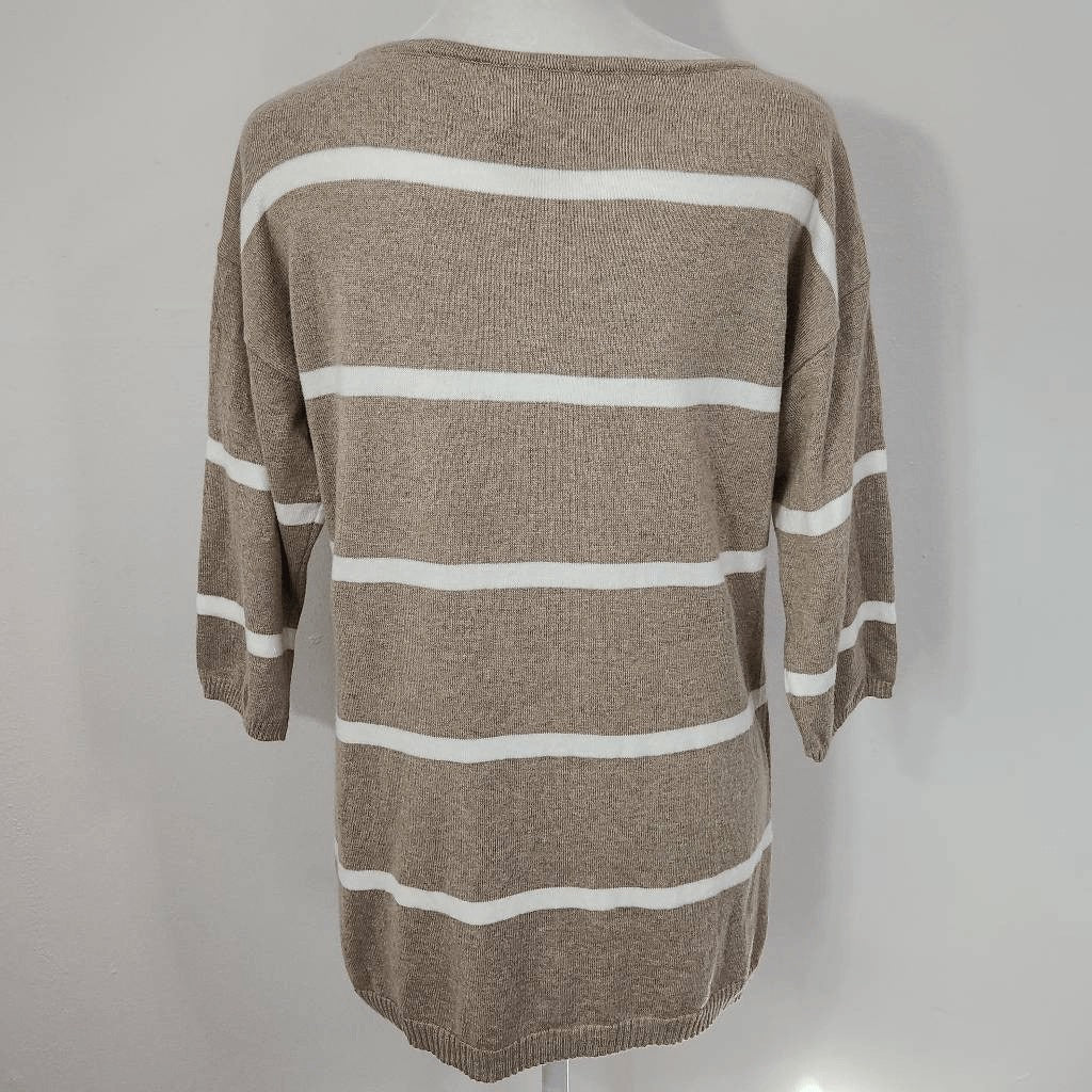 D&Co. Brown and White Stripe Sweater Size XXS Brown Striped Sweater