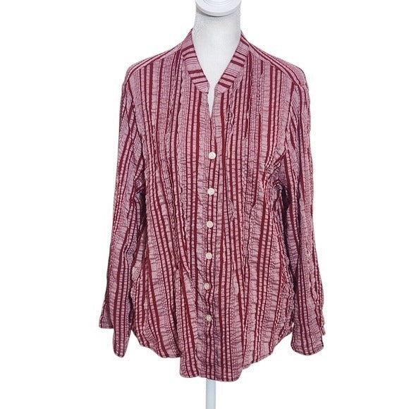 Ruby Rd. Red Striped Button-Up Blouse Size Petite Large Preppy Red Stripe Top