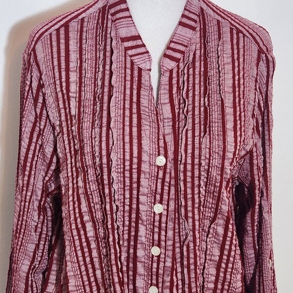 Ruby Rd. Red Striped Button-Up Blouse Size Petite Large Preppy Red Stripe Top