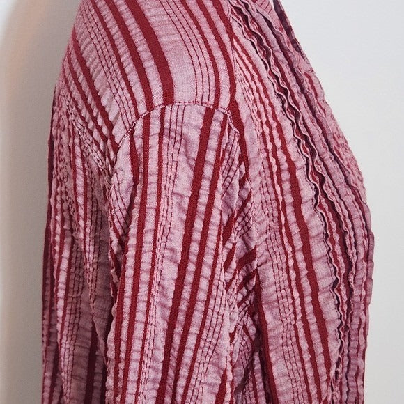 Ruby Rd. Red Striped Button-Up Blouse Size Petite Large Preppy Red Stripe Top
