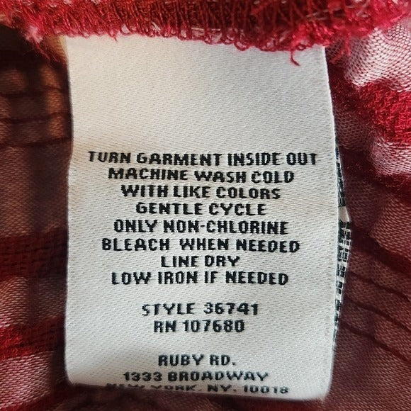 Ruby Rd. Red Striped Button-Up Blouse Size Petite Large Preppy Red Stripe Top