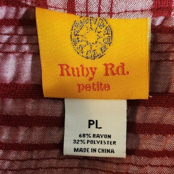 Ruby Rd. Red Striped Button-Up Blouse Size Petite Large Preppy Red Stripe Top